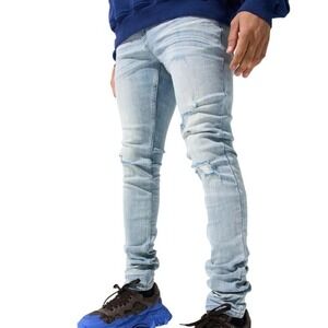 Serenede Mens 38 Potala Palace Fitted Distressed Skinny Jeans